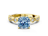 Yellow gold Fancy Blue Cushion  Milgrain Bezel Diamond Engagement Ring with Solitaire Prong Setting_155