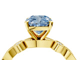 Yellow gold Fancy Blue Cushion  Milgrain Bezel Diamond Engagement Ring with Solitaire Prong Setting_159