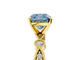Yellow gold Fancy Blue Cushion  Milgrain Bezel Diamond Engagement Ring with Solitaire Prong Setting_160