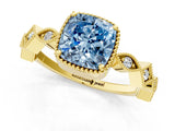 Yellow gold Fancy Blue Cushion  Milgrain Marquise Diamond Twist Band Ring_63