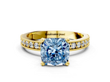 Yellow gold Fancy Blue Cushion  Milgrain Pave Diamond Engagement Ring with Four-Prong Setting_158