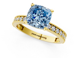 Yellow gold Fancy Blue Cushion  Milgrain Pave Diamond Engagement Ring with Four-Prong Setting_159
