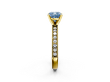 Yellow gold Fancy Blue Cushion  Milgrain Pave Diamond Engagement Ring with Four-Prong Setting_160