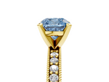 Yellow gold Fancy Blue Cushion  Milgrain Pave Diamond Engagement Ring with Four-Prong Setting_163
