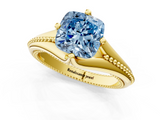 Yellow gold Fancy Blue Cushion  Solitaire Beaded Band Six-Prong Setting_1