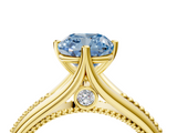 Yellow gold Fancy Blue Cushion  Solitaire Beaded Band Six-Prong Setting_3