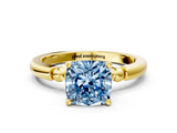 Yellow gold Fancy Blue Cushion  Solitaire Beaded Band with Four-Prong Setting_60