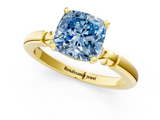 Yellow gold Fancy Blue Cushion  Solitaire Beaded Band with Four-Prong Setting_61