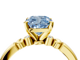 Yellow gold Fancy Blue Cushion  Solitaire Beaded Band with Four-Prong Setting_64