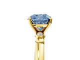 Yellow gold Fancy Blue Cushion  Solitaire Beaded Band with Four-Prong Setting_65