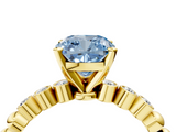 Yellow gold Fancy Blue Cushion  Solitaire Bezel Accent Diamond Engagement Ring with Beaded Band and Four-Prong Setting_31