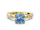 Yellow gold Fancy Blue Cushion  Solitaire Bezel-Set Diamond Ring with Beaded Band and Four-Prong Setting_32
