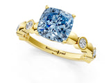 Yellow gold Fancy Blue Cushion  Solitaire Bezel-Set Diamond Ring with Beaded Band and Four-Prong Setting_33