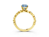 Yellow gold Fancy Blue Cushion  Solitaire Bezel-Set Diamond Ring with Beaded Band and Four-Prong Setting_35