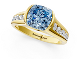 Yellow gold Fancy Blue Cushion  Solitaire Bezel-Set Diamond Ring with Channel-Set Band_38