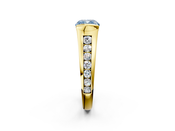 Yellow gold Fancy Blue Cushion  Solitaire Bezel-Set Diamond Ring with Channel-Set Band