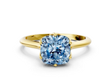Yellow gold Fancy Blue Cushion  Solitaire Cathedral Diamond Ring with Six-Prong Setting_17