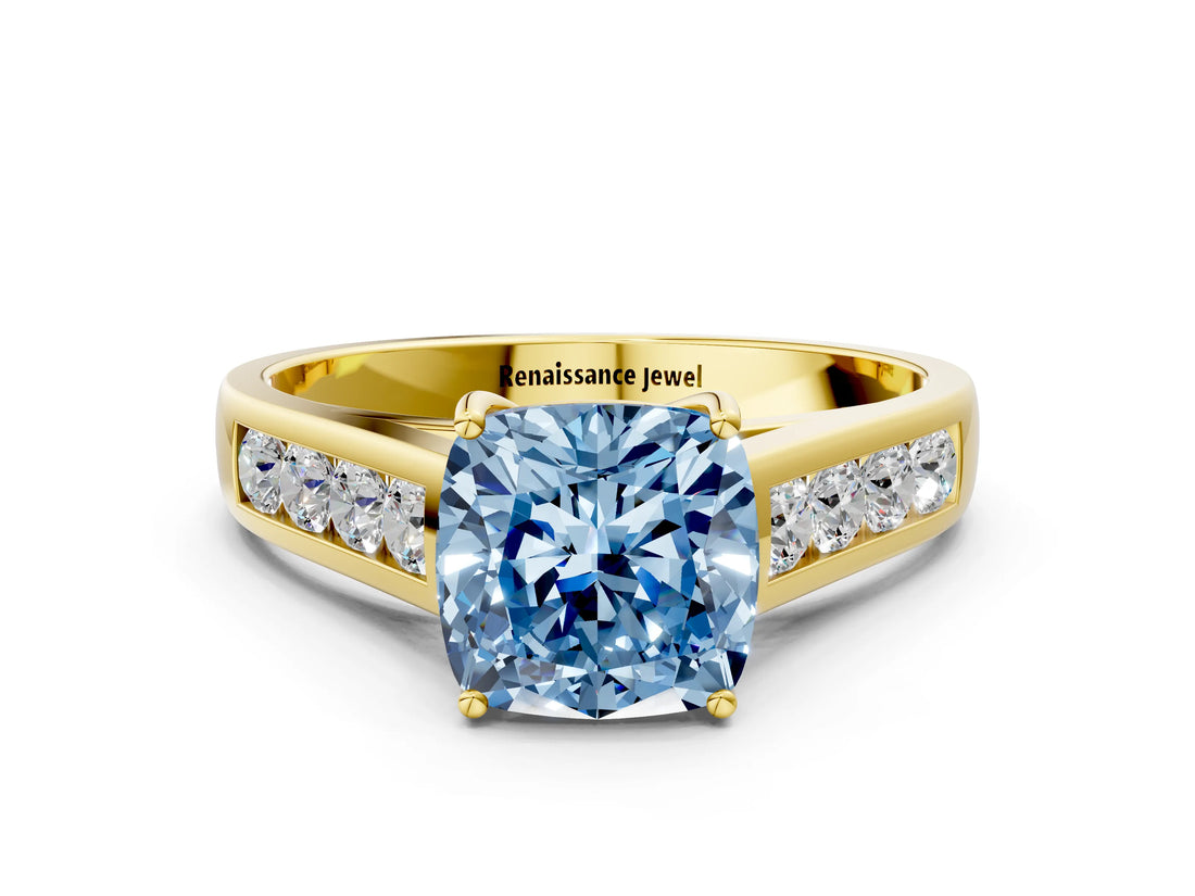Yellow gold Fancy Blue Cushion  Solitaire Channel-Set Diamond Engagement Ring with Four-Prong Setting_54