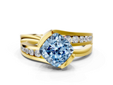 Yellow gold Fancy Blue Cushion  Solitaire Channel-Set Split Shank Ring with Tension Prong Setting_3