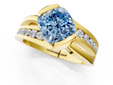 Yellow gold Fancy Blue Cushion  Solitaire Channel-Set Split Shank Ring with Tension Prong Setting_4