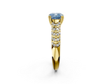 Yellow gold Fancy Blue Cushion  Solitaire Chevron Pave Diamond Engagement Ring with Six-Prong Setting_5