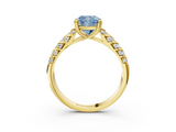 Yellow gold Fancy Blue Cushion  Solitaire Chevron Pave Diamond Engagement Ring with Six-Prong Setting_6