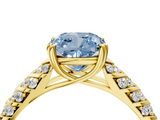 Yellow gold Fancy Blue Cushion  Solitaire Chevron Pave Diamond Engagement Ring with Six-Prong Setting_7