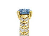 Yellow gold Fancy Blue Cushion  Solitaire Chevron Pave Diamond Engagement Ring with Six-Prong Setting_8