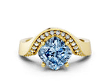 Yellow gold Fancy Blue Cushion  Solitaire Diamond Engagement Ring with Pave Band and Four-Prong Setting_26