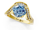 Yellow gold Fancy Blue Cushion  Solitaire Diamond Engagement Ring with Pave Band and Four-Prong Setting_27