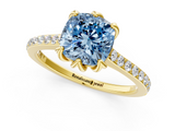 Yellow gold Fancy Blue Cushion  Solitaire Diamond Engagement Ring with Pave Band and Six-Prong Setting_21