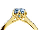 Yellow gold Fancy Blue Cushion  Solitaire Diamond Engagement Ring with Pave Band and Six-Prong Setting_24