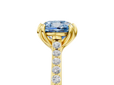 Yellow gold Fancy Blue Cushion  Solitaire Diamond Engagement Ring with Pave Band and Six-Prong Setting_25