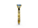 Yellow gold Fancy Blue Cushion  Solitaire Diamond Engagement Ring with XO Engraved Band and Four-Prong Setting 3