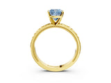 Yellow gold Fancy Blue Cushion  Solitaire Diamond Engagement Ring with XO Engraved Band and Four-Prong Setting 4