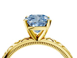 Yellow gold Fancy Blue Cushion  Solitaire Diamond Engagement Ring with XO Engraved Band and Four-Prong Setting 5