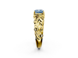 Yellow gold Fancy Blue Cushion  Solitaire Diamond Leaf Vine Band with Prong Setting_47