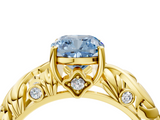 Yellow gold Fancy Blue Cushion  Solitaire Diamond Leaf Vine Band with Prong Setting_49