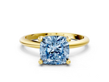 Yellow gold Fancy Blue Cushion  Solitaire Diamond Ring with 4-Prong Setting on a Classic Band_3