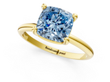 Yellow gold Fancy Blue Cushion  Solitaire Diamond Ring with 4-Prong Setting on a Classic Band_4