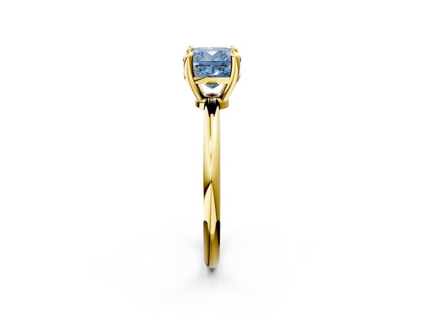 Yellow gold Fancy Blue Cushion  Solitaire Diamond Ring with 4-Prong Setting on a Classic Band