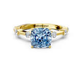 Yellow gold Fancy Blue Cushion  Solitaire Diamond Ring with Bezel Set Side Stones and Prong Setting_3