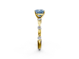 Yellow gold Fancy Blue Cushion  Solitaire Diamond Ring with Bezel Set Side Stones and Prong Setting_5