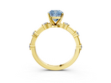 Yellow gold Fancy Blue Cushion  Solitaire Diamond Ring with Bezel Set Side Stones and Prong Setting_6