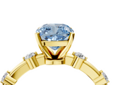 Yellow gold Fancy Blue Cushion  Solitaire Diamond Ring with Bezel Set Side Stones and Prong Setting_7