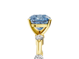 Yellow gold Fancy Blue Cushion  Solitaire Diamond Ring with Bezel Set Side Stones and Prong Setting_8