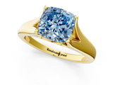 Yellow gold Fancy Blue Cushion  Solitaire Diamond Ring with Cathedral Band and Four-Prong Setting_67