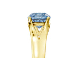 Yellow gold Fancy Blue Cushion  Solitaire Diamond Ring with Cathedral Band and Four-Prong Setting_71