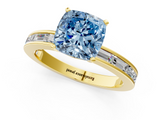 Yellow gold Fancy Blue Cushion  Solitaire Diamond Ring with Channel-Set Baguette Band and Four-Prong Setting_81
