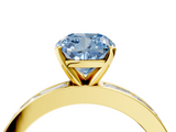 Yellow gold Fancy Blue Cushion  Solitaire Diamond Ring with Channel-Set Baguette Band and Four-Prong Setting_84